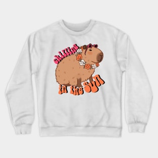 Chilling in the sun a fun capybara ready for summer vacation Crewneck Sweatshirt